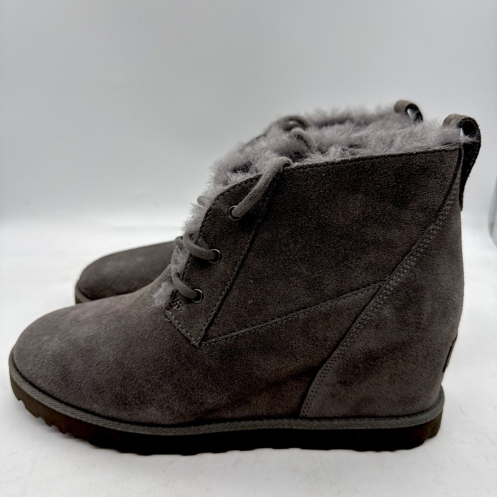 UGG Classic Femme Toggle Wedge Shearling Lined Boot Grey Womens Sz 8.5 NWOB